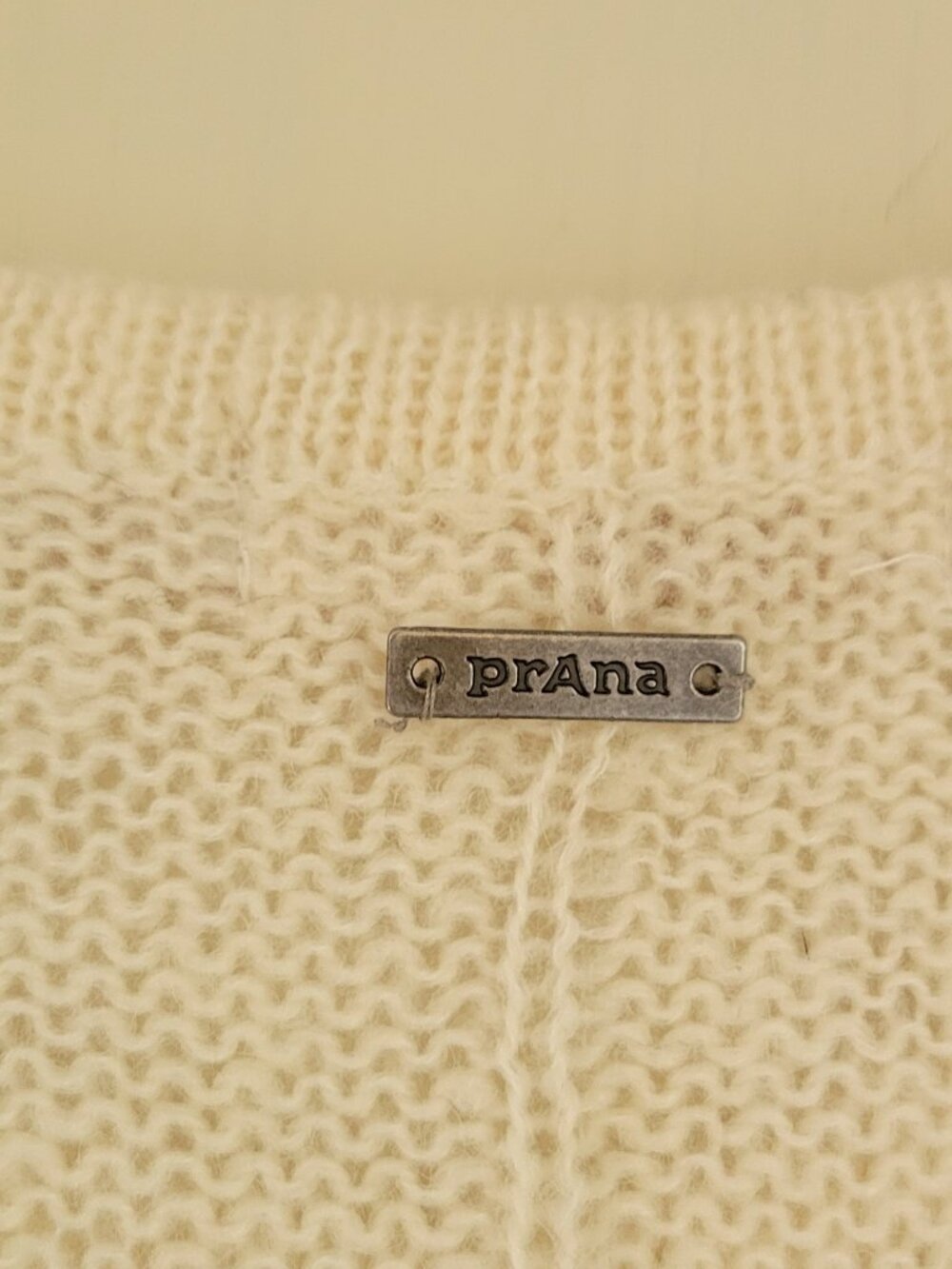 prAna Shelby Cable Knit Hooded Fringe Sweater Boho Cream Fall Cottagecore Small - Picture 5 of 9